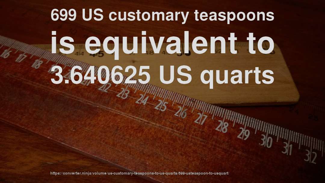 699 US customary teaspoons is equivalent to 3.640625 US quarts