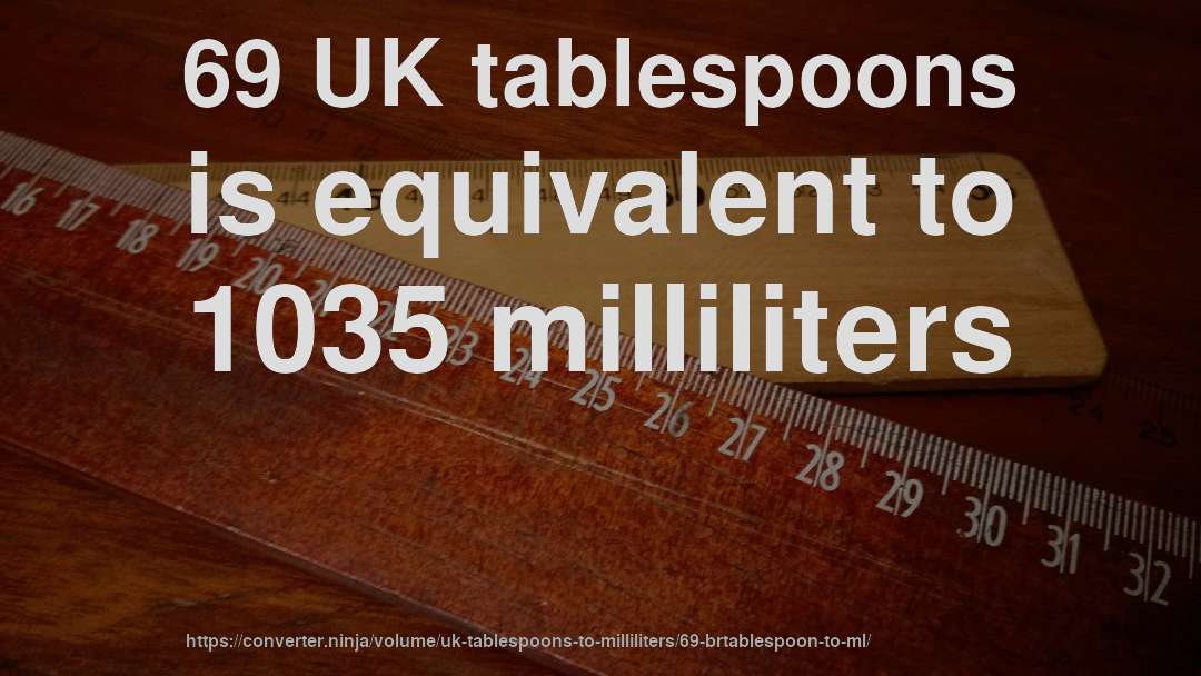 69 UK tablespoons is equivalent to 1035 milliliters