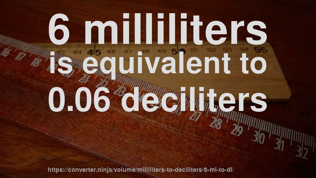 6 milliliters is equivalent to 0.06 deciliters