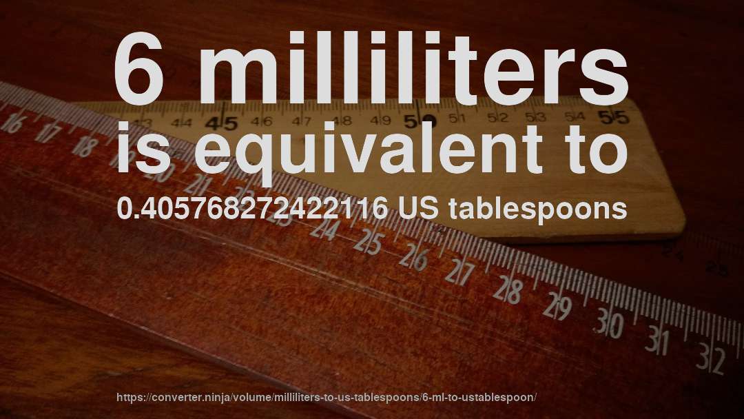 6 milliliters is equivalent to 0.405768272422116 US tablespoons
