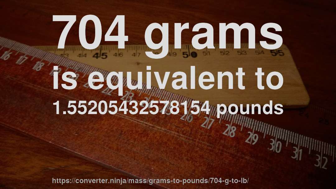 704 grams is equivalent to 1.55205432578154 pounds