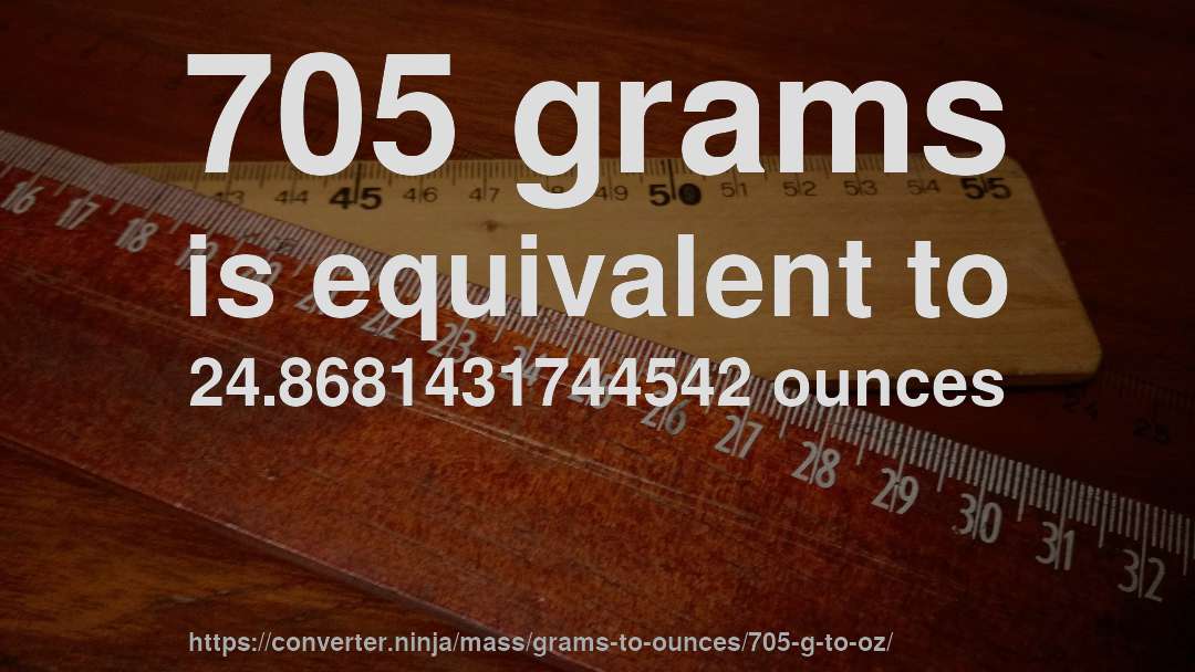 705 grams is equivalent to 24.8681431744542 ounces