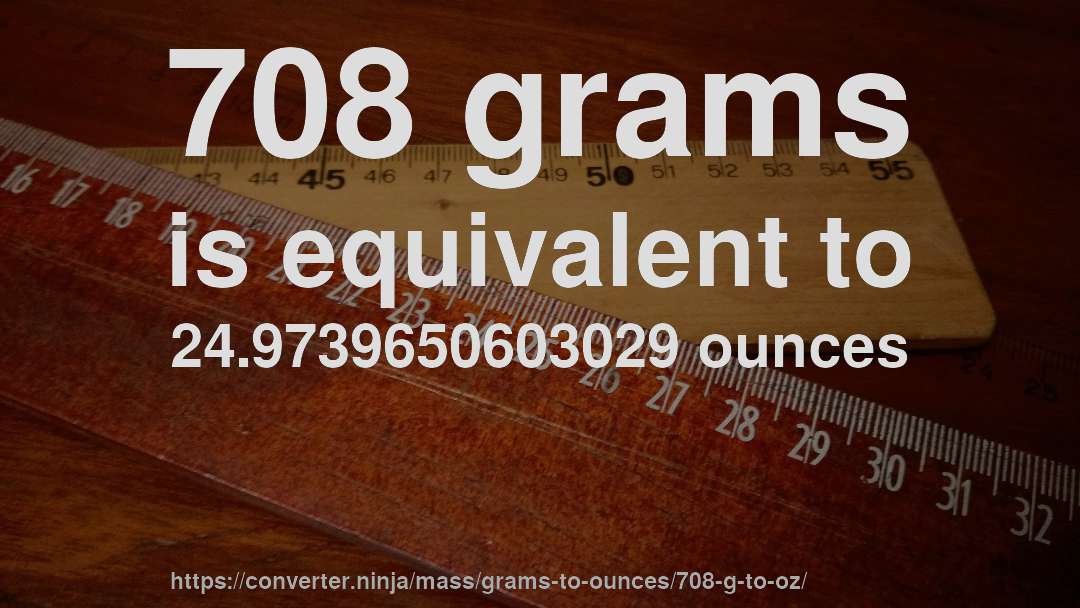 708 grams is equivalent to 24.9739650603029 ounces