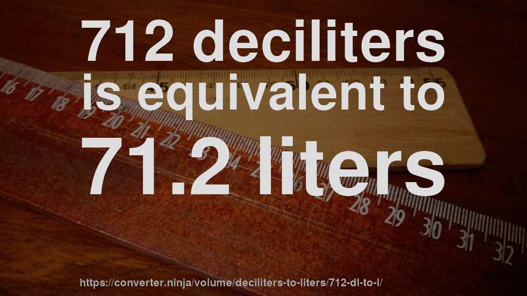 712 deciliters is equivalent to 71.2 liters