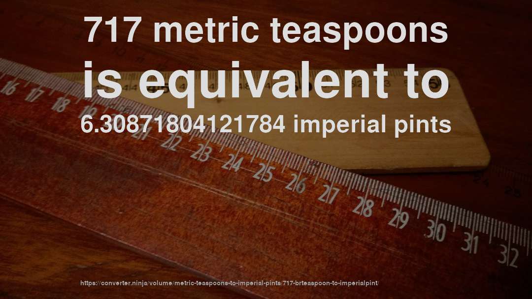 717 metric teaspoons is equivalent to 6.30871804121784 imperial pints