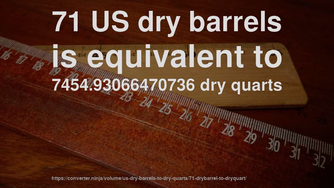 71 US dry barrels is equivalent to 7454.93066470736 dry quarts