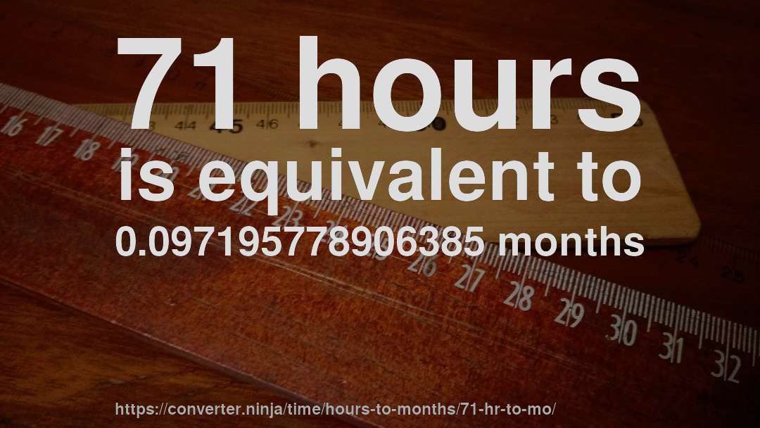 71 hours is equivalent to 0.097195778906385 months