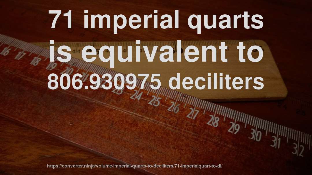 71 imperial quarts is equivalent to 806.930975 deciliters