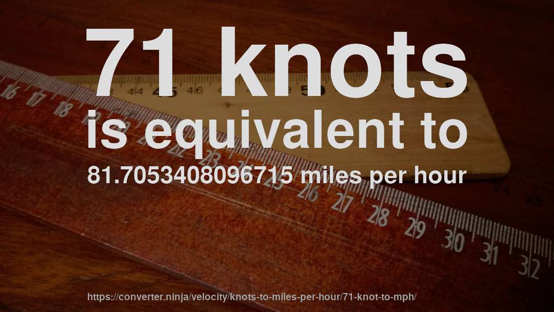 71 knots is equivalent to 81.7053408096715 miles per hour