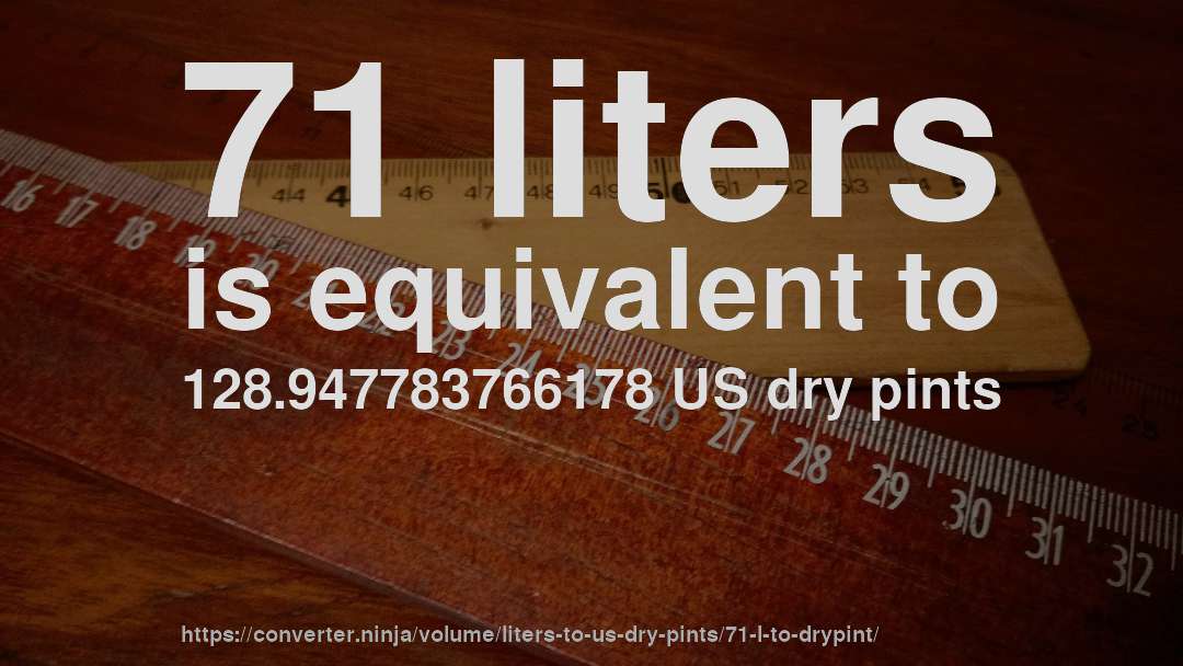 71 liters is equivalent to 128.947783766178 US dry pints