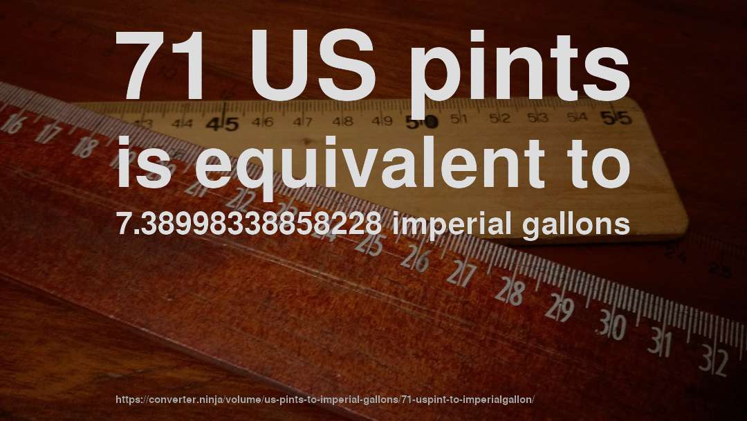 71 US pints is equivalent to 7.38998338858228 imperial gallons