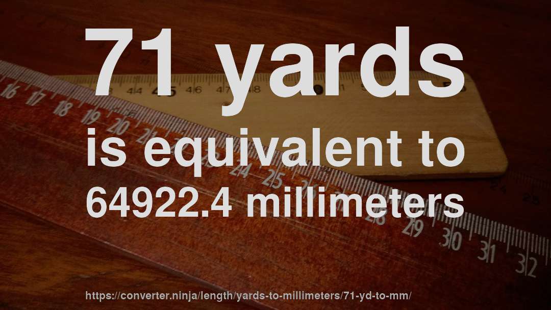 71 yards is equivalent to 64922.4 millimeters