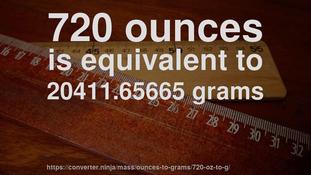 720 ounces is equivalent to 20411.65665 grams