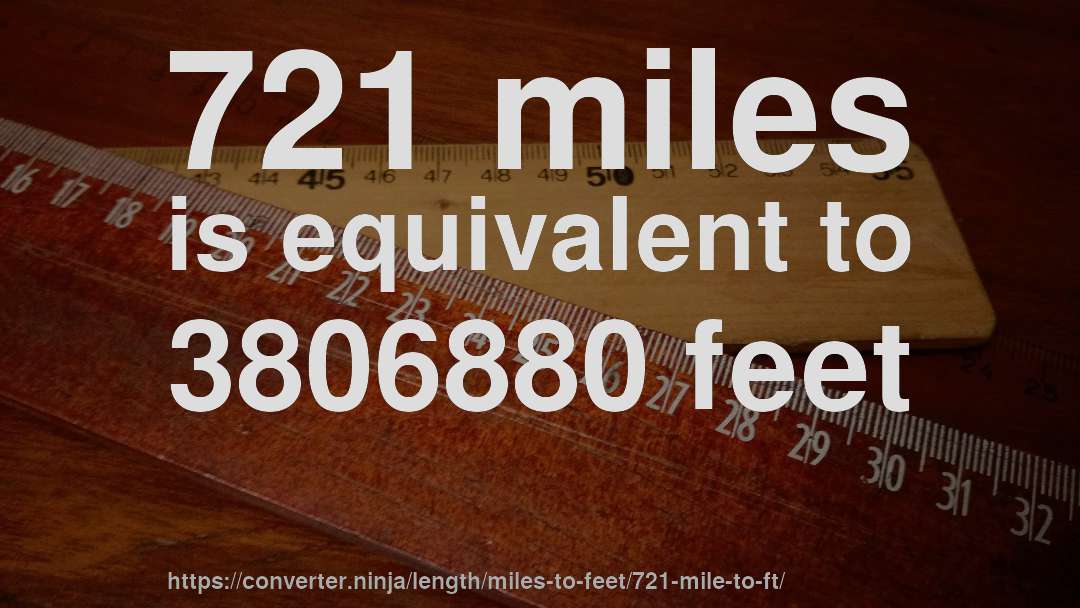 721 miles is equivalent to 3806880 feet