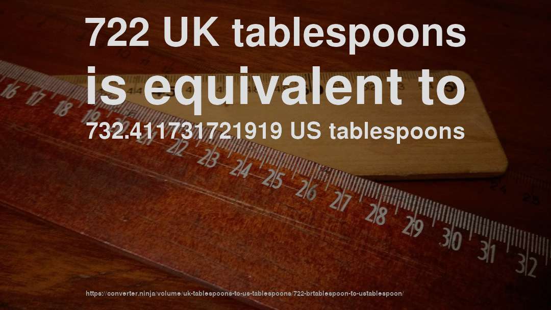 722 UK tablespoons is equivalent to 732.411731721919 US tablespoons