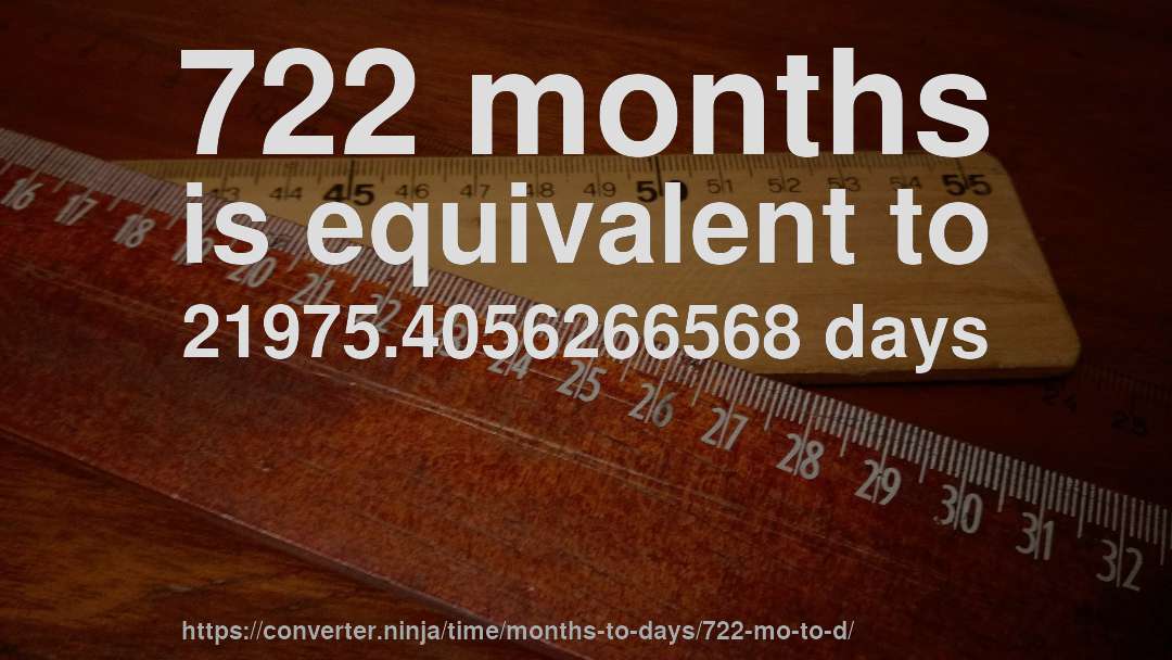722 months is equivalent to 21975.4056266568 days