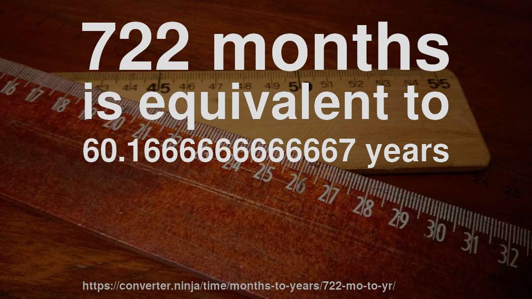 722 months is equivalent to 60.1666666666667 years