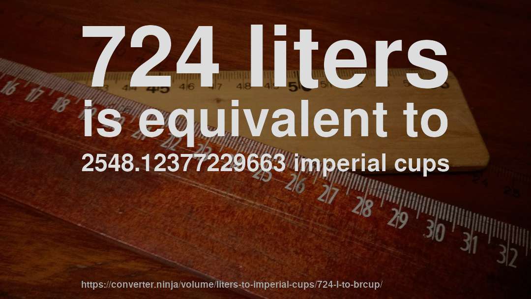 724 liters is equivalent to 2548.12377229663 imperial cups