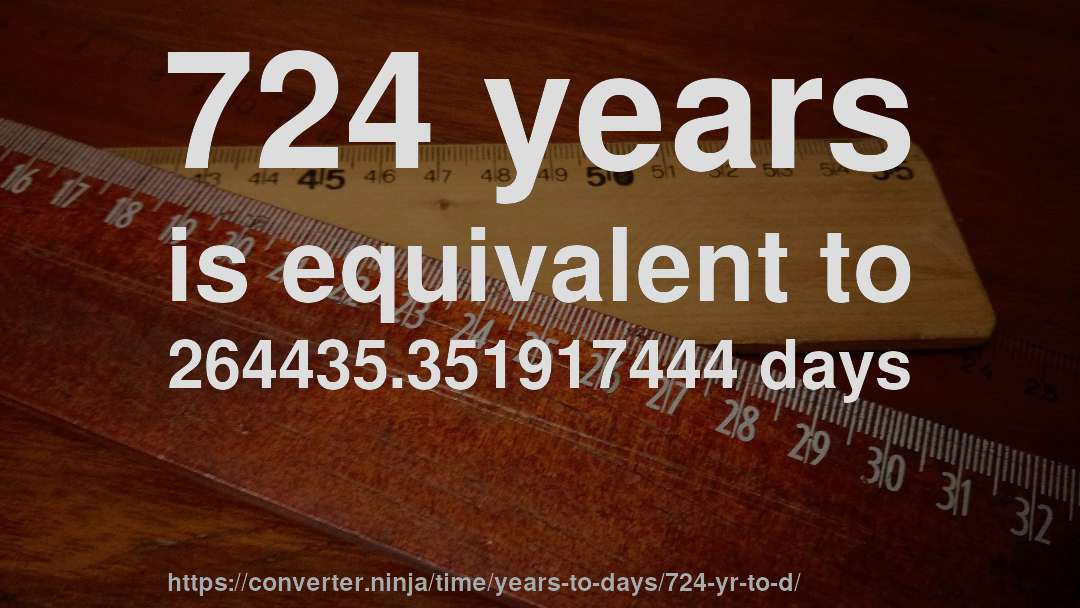 724 years is equivalent to 264435.351917444 days