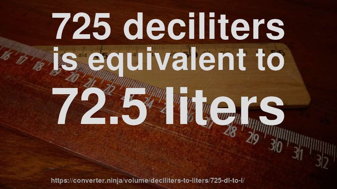 725 deciliters is equivalent to 72.5 liters