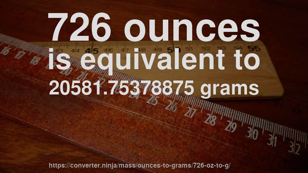 726 ounces is equivalent to 20581.75378875 grams