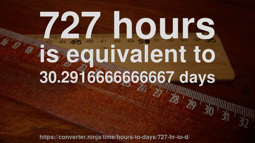 727 hours is equivalent to 30.2916666666667 days