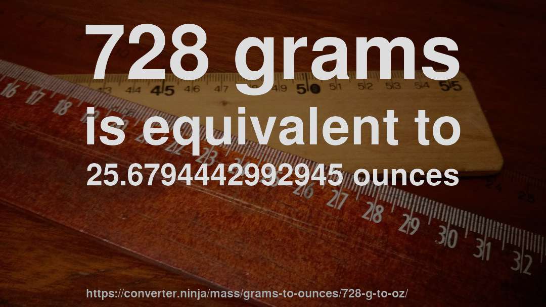 728 grams is equivalent to 25.6794442992945 ounces