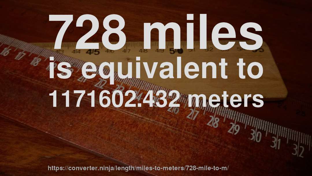 728 miles is equivalent to 1171602.432 meters