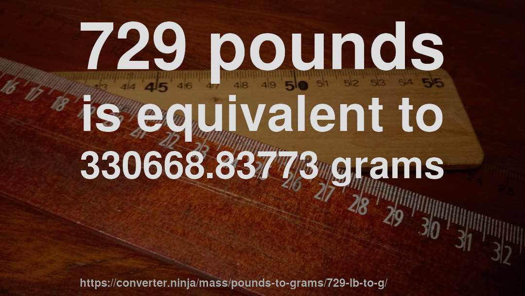 729 pounds is equivalent to 330668.83773 grams