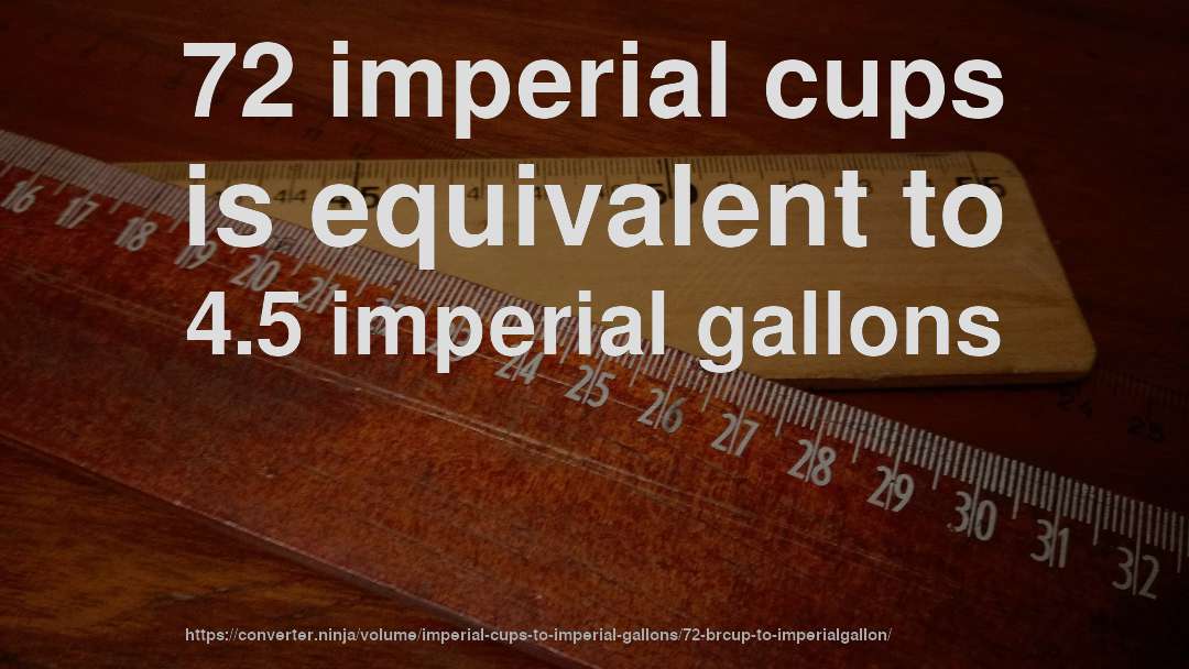 72 imperial cups is equivalent to 4.5 imperial gallons