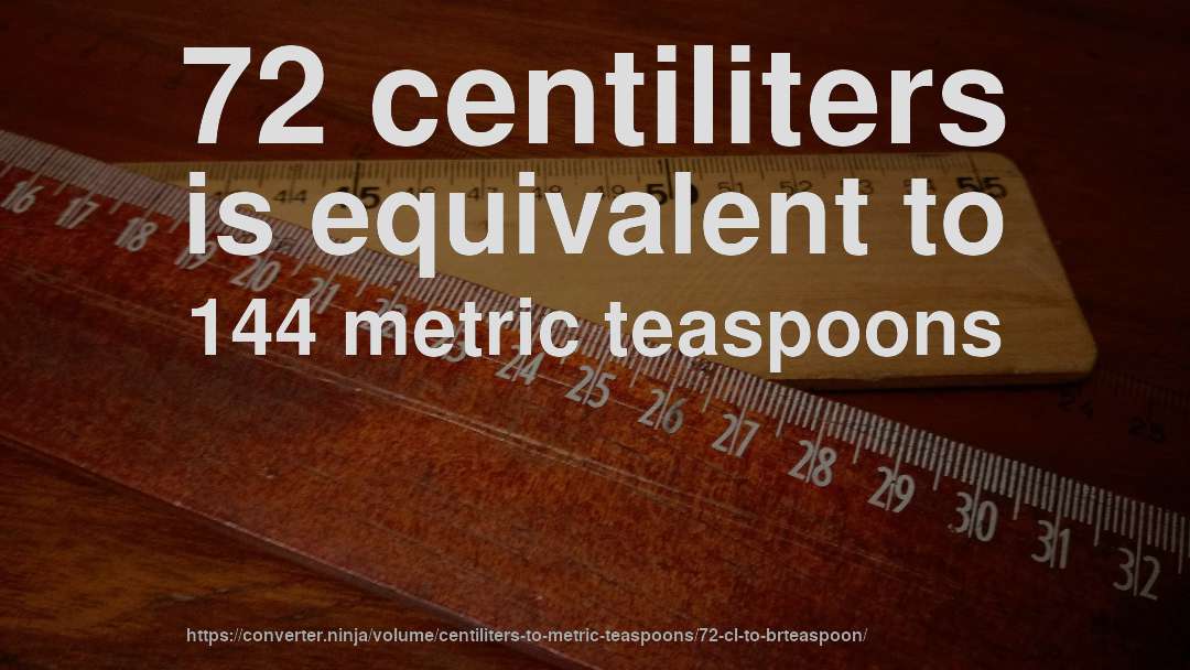 72 centiliters is equivalent to 144 metric teaspoons