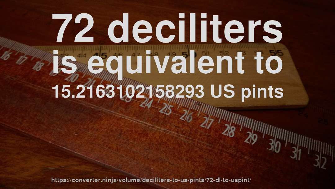 72 deciliters is equivalent to 15.2163102158293 US pints