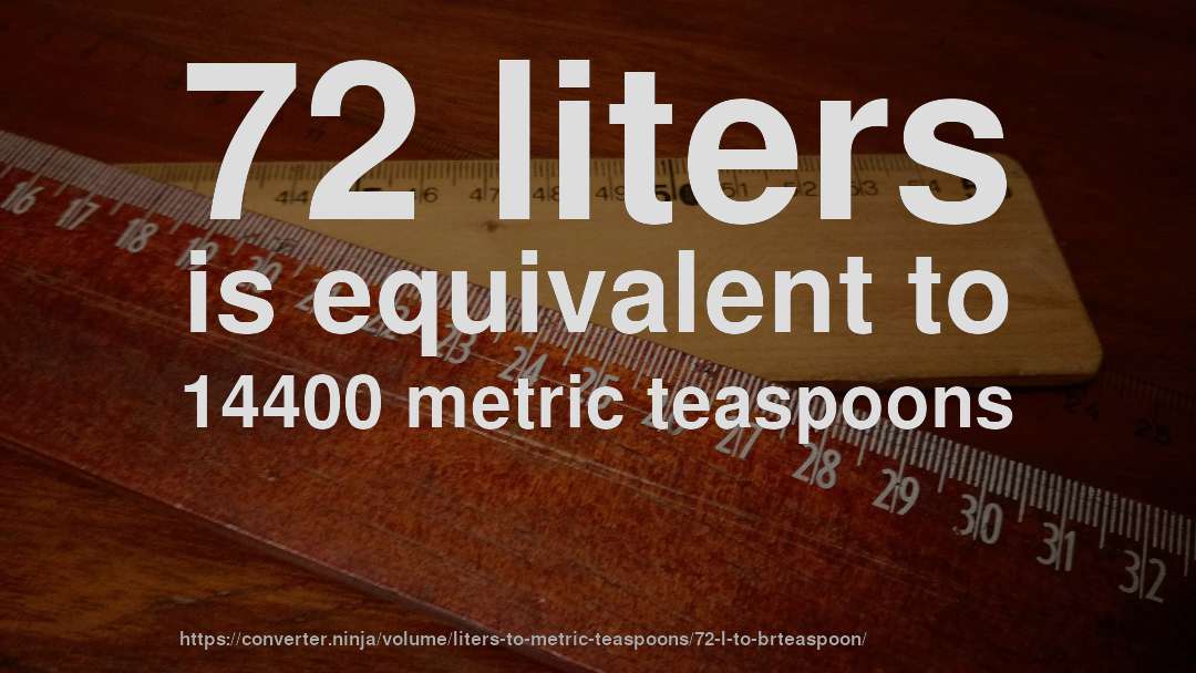 72 liters is equivalent to 14400 metric teaspoons