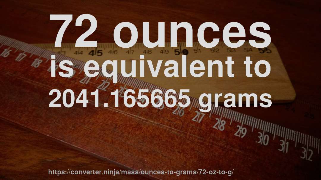 72 ounces is equivalent to 2041.165665 grams