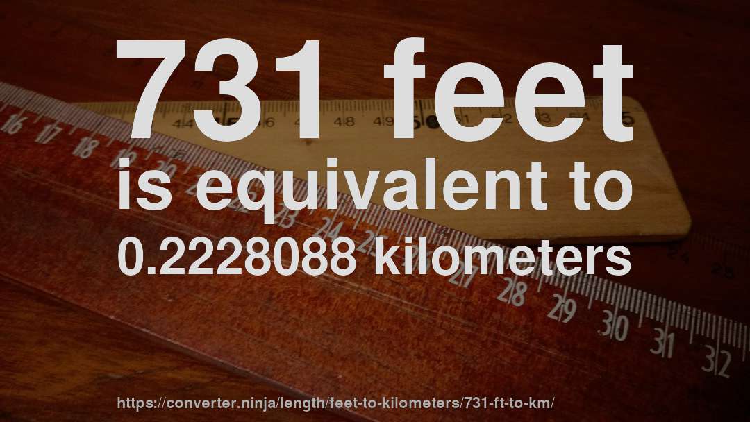 731 feet is equivalent to 0.2228088 kilometers
