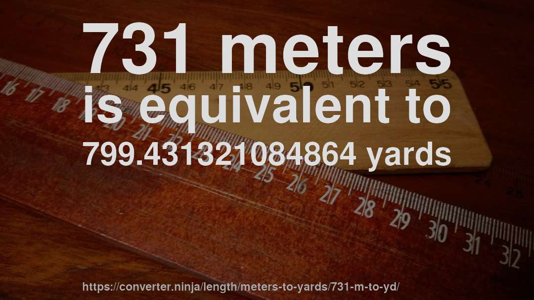 731 meters is equivalent to 799.431321084864 yards