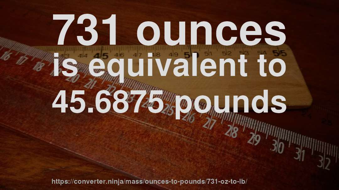 731 ounces is equivalent to 45.6875 pounds