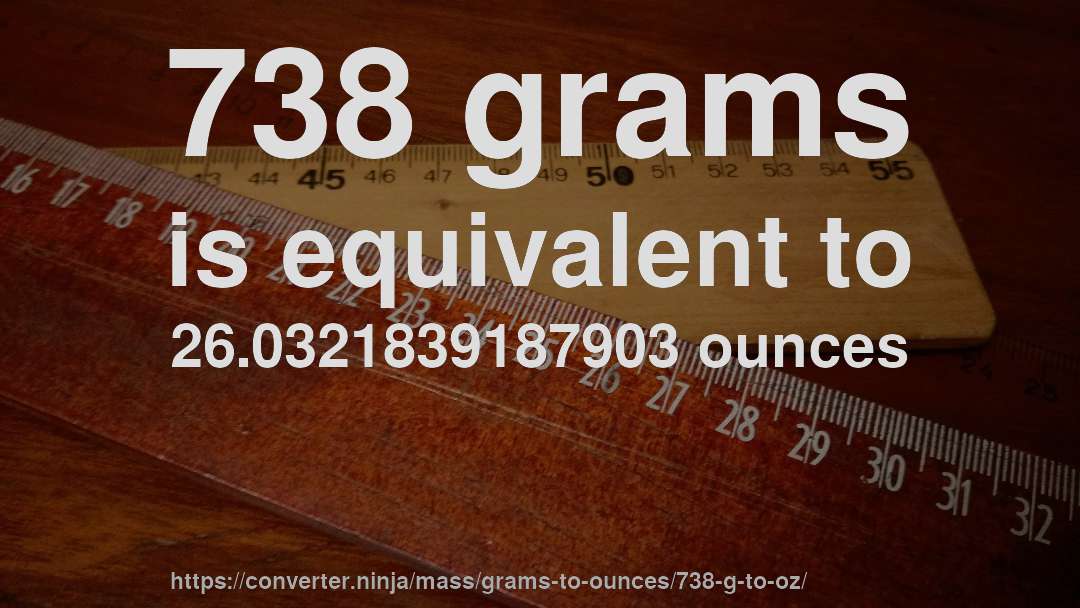 738 grams is equivalent to 26.0321839187903 ounces
