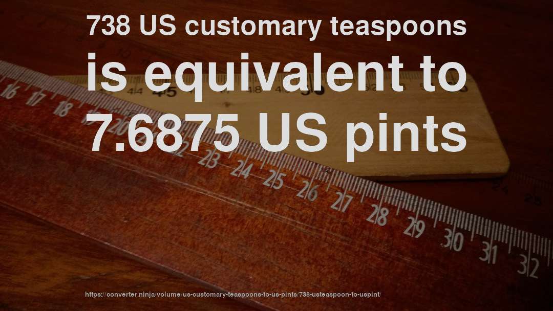 738 US customary teaspoons is equivalent to 7.6875 US pints