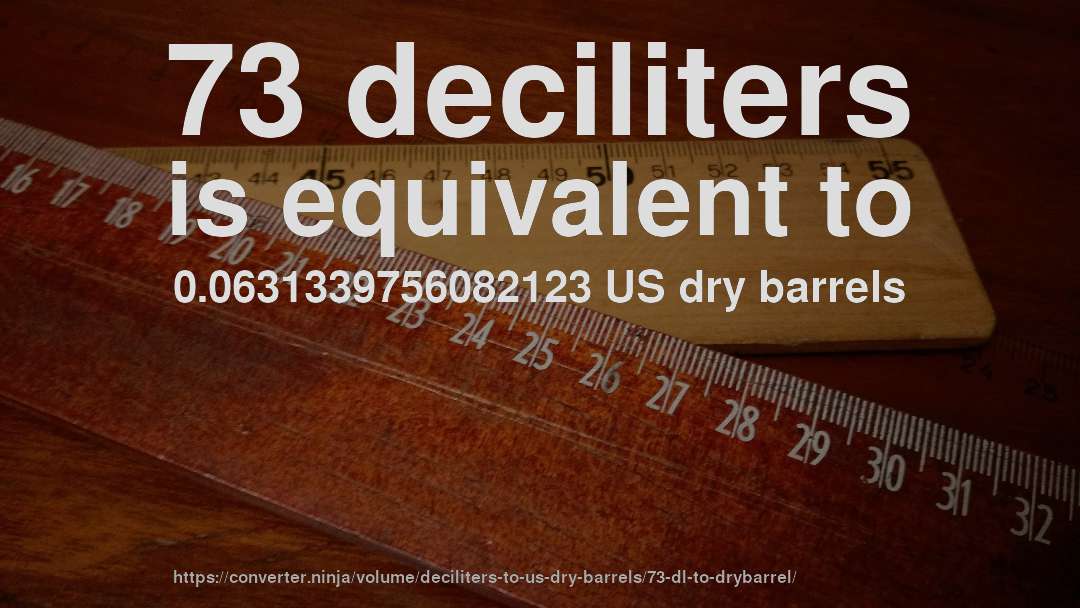 73 deciliters is equivalent to 0.0631339756082123 US dry barrels
