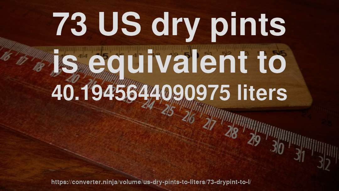 73 US dry pints is equivalent to 40.1945644090975 liters