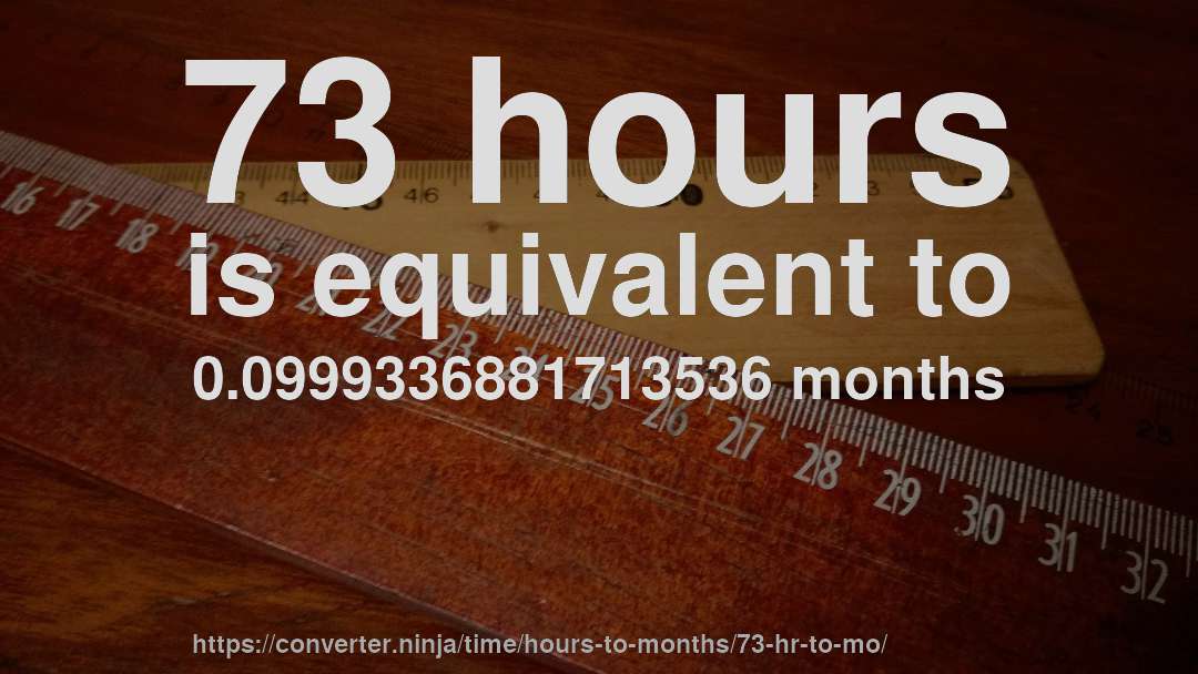 73 hours is equivalent to 0.0999336881713536 months