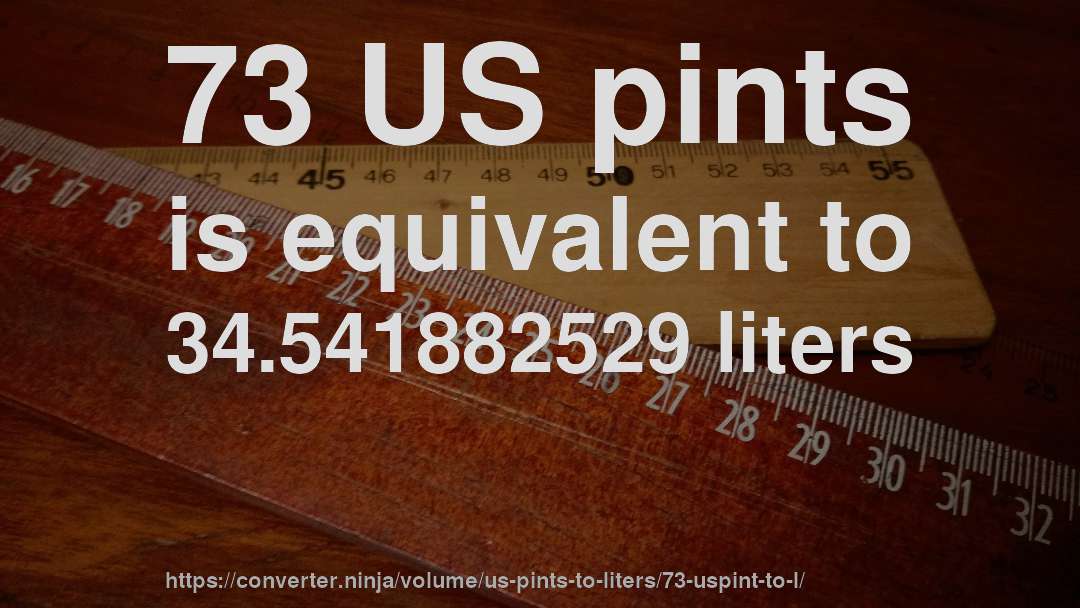 73 US pints is equivalent to 34.541882529 liters