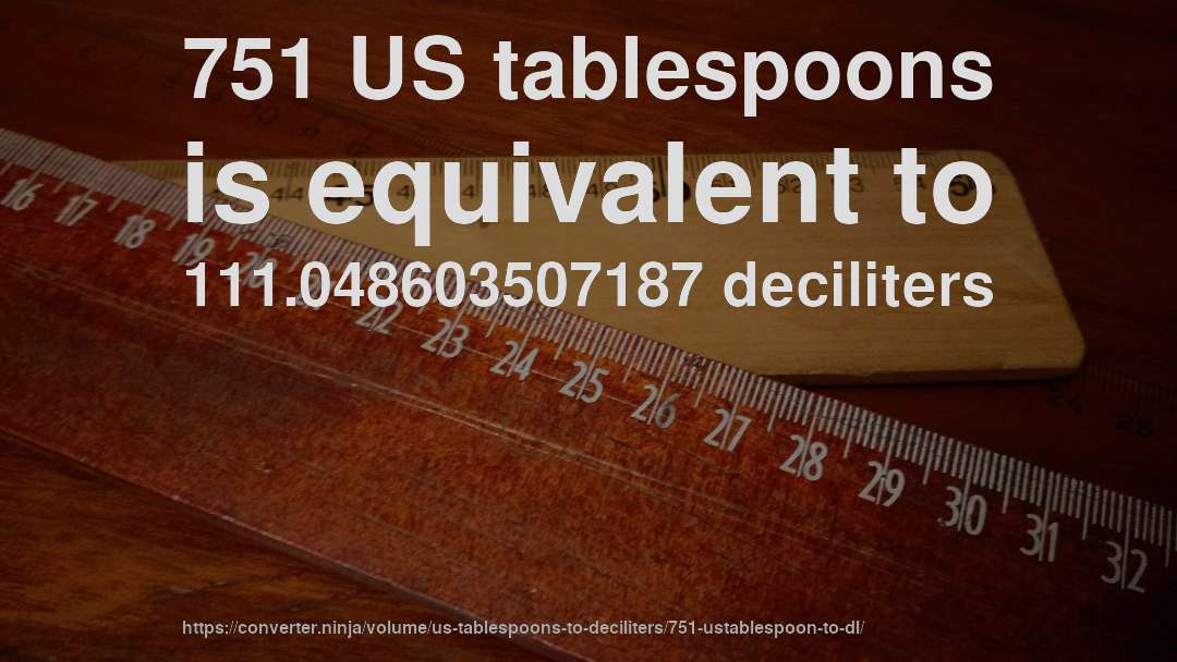 751 US tablespoons is equivalent to 111.048603507187 deciliters