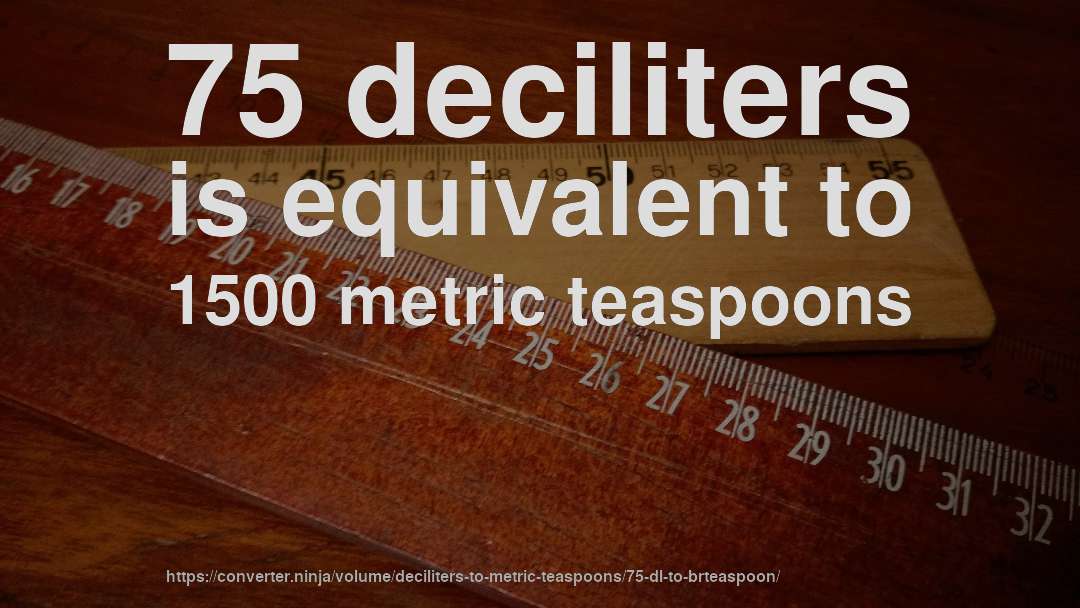 75 deciliters is equivalent to 1500 metric teaspoons
