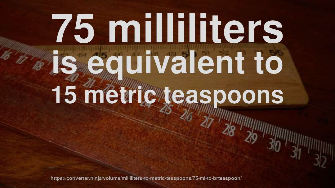 75 milliliters is equivalent to 15 metric teaspoons