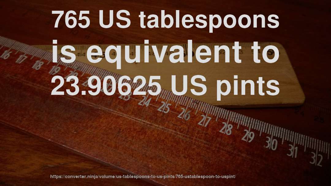 765 US tablespoons is equivalent to 23.90625 US pints
