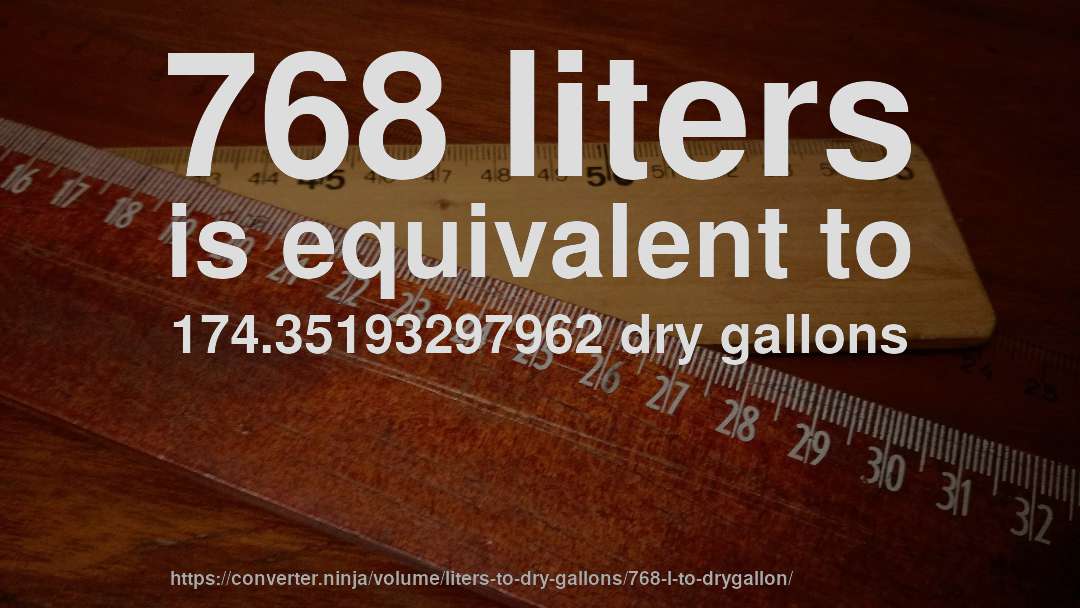 768 liters is equivalent to 174.35193297962 dry gallons