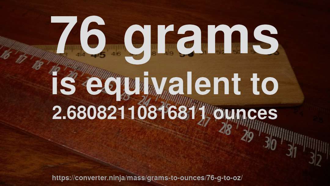 76 grams is equivalent to 2.68082110816811 ounces