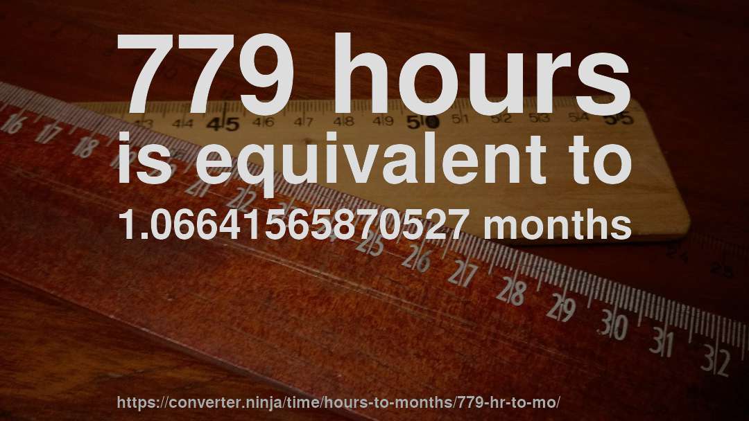 779 hours is equivalent to 1.06641565870527 months